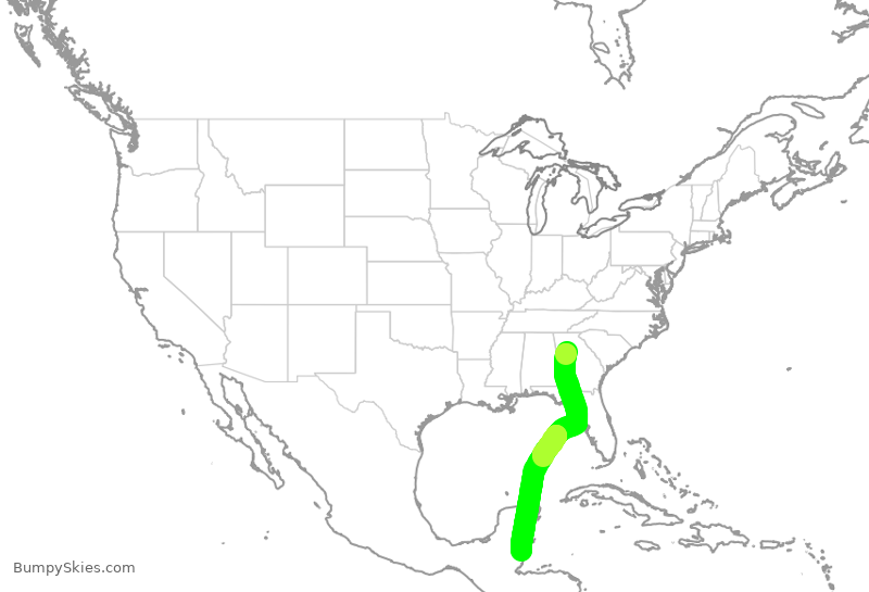 Turbulence forecast map for DAL1228, ATL to BZE