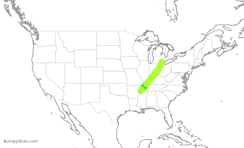 Turbulence forecast map for DAL1230, DTW to MEM
