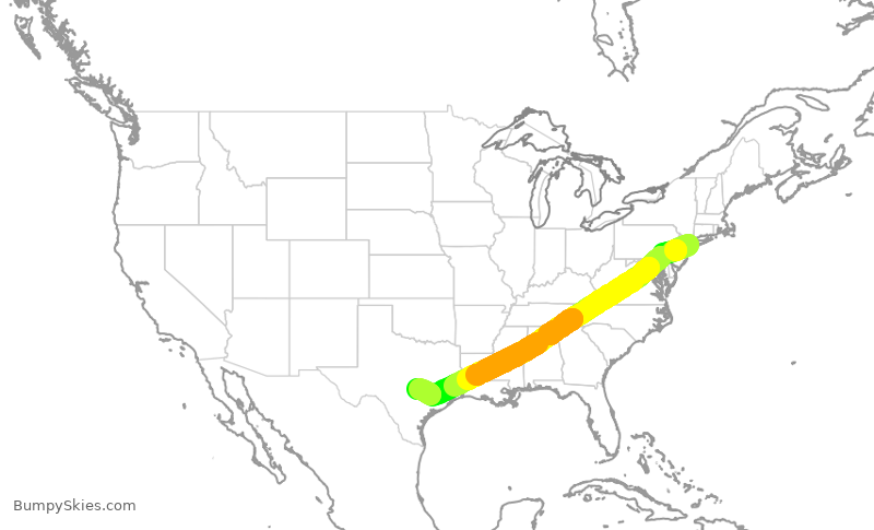 Turbulence forecast map for DAL1233, JFK to AUS