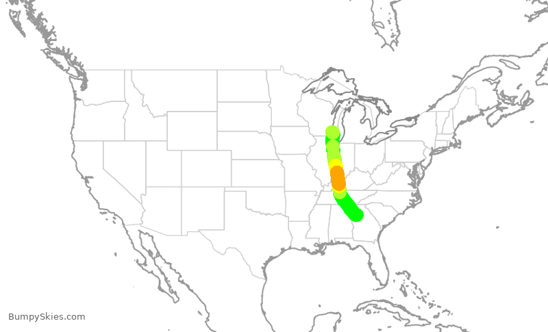 Turbulence forecast map for DAL1236, MKE to ATL
