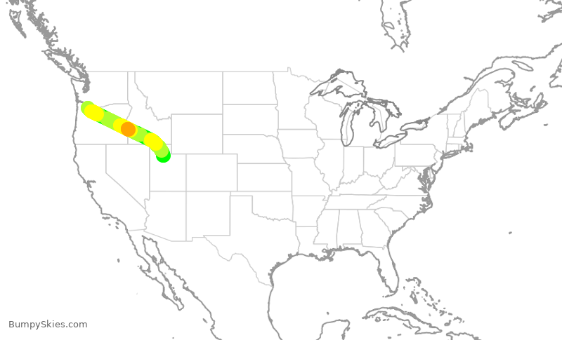 Turbulence forecast map for DAL1238, PDX to SLC
