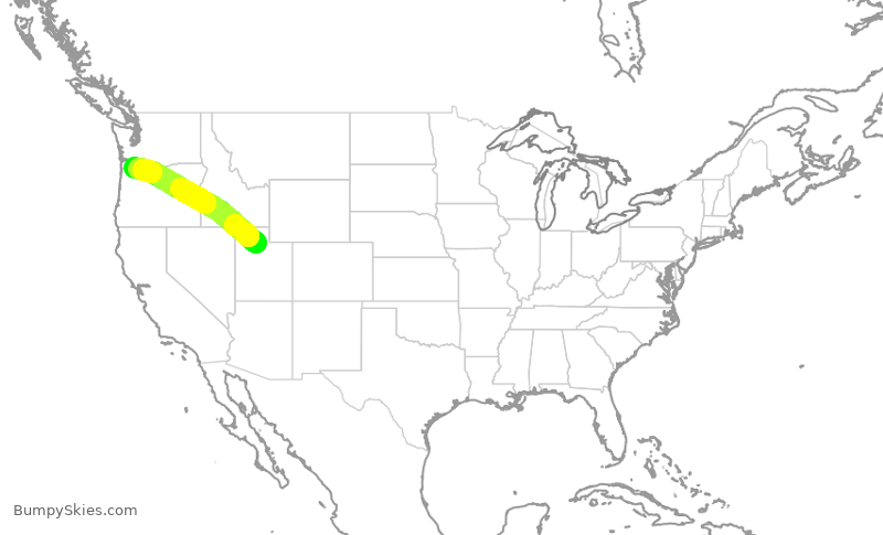 Turbulence forecast map for DAL1238, SLC to PDX