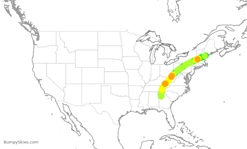 Turbulence forecast map for DAL1241, ATL to PWM