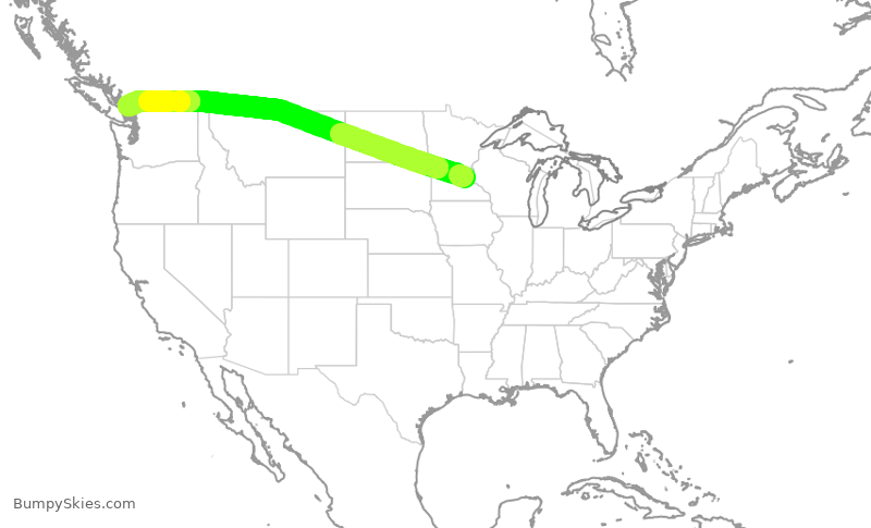 Turbulence forecast map for DAL1241, MSP to YVR