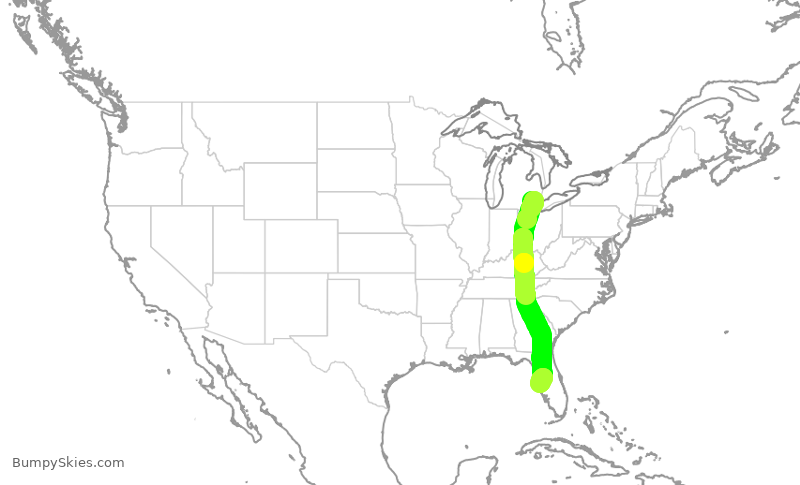 Turbulence forecast map for DAL1243, DTW to TPA