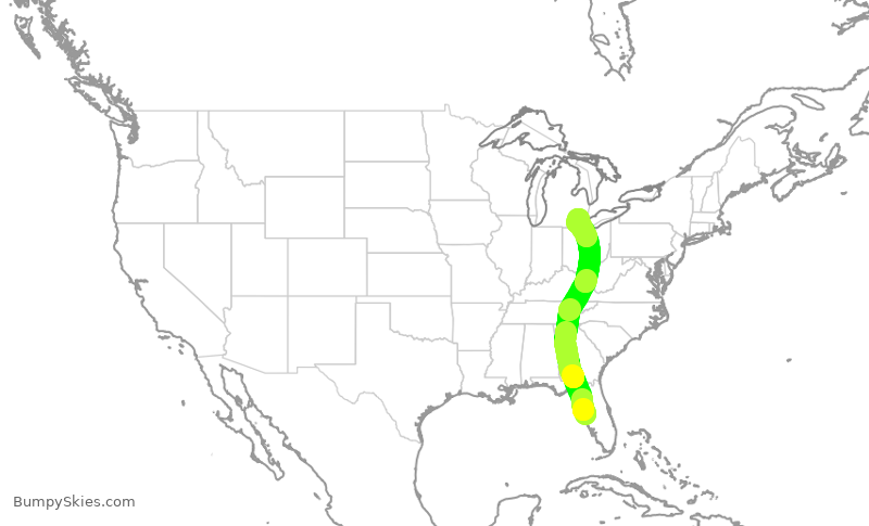 Turbulence forecast map for DAL1243, TPA to DTW