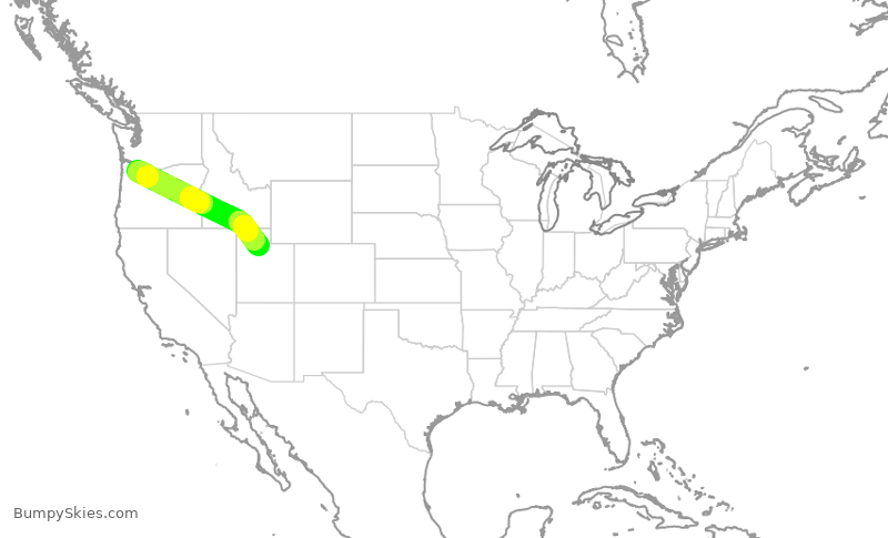 Turbulence forecast map for DAL1244, PDX to SLC