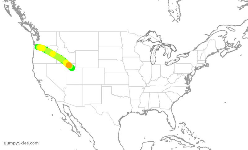 Turbulence forecast map for DAL1244, SLC to PDX