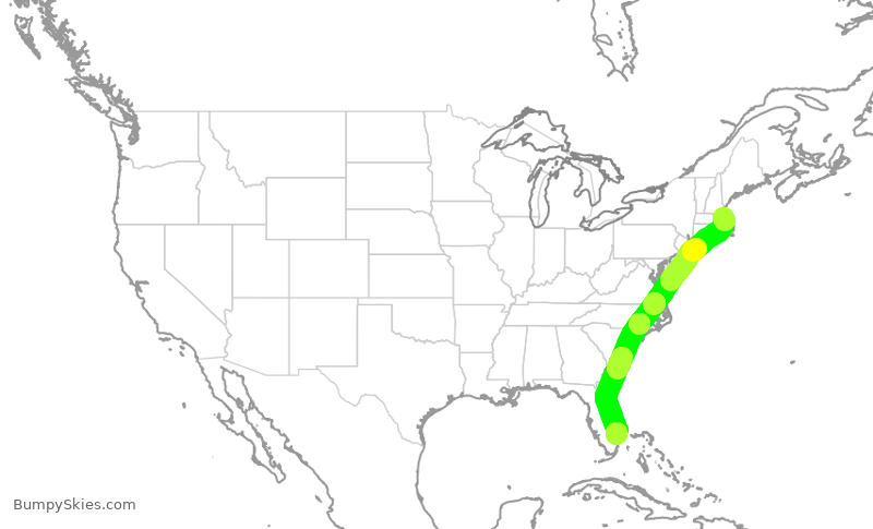 Turbulence forecast map for DAL1245, BOS to PBI