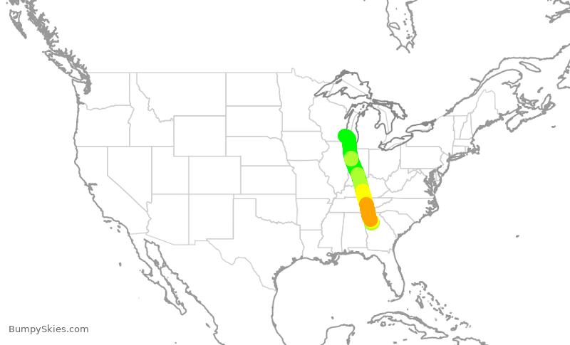Turbulence forecast map for DAL1246, ATL to MKE