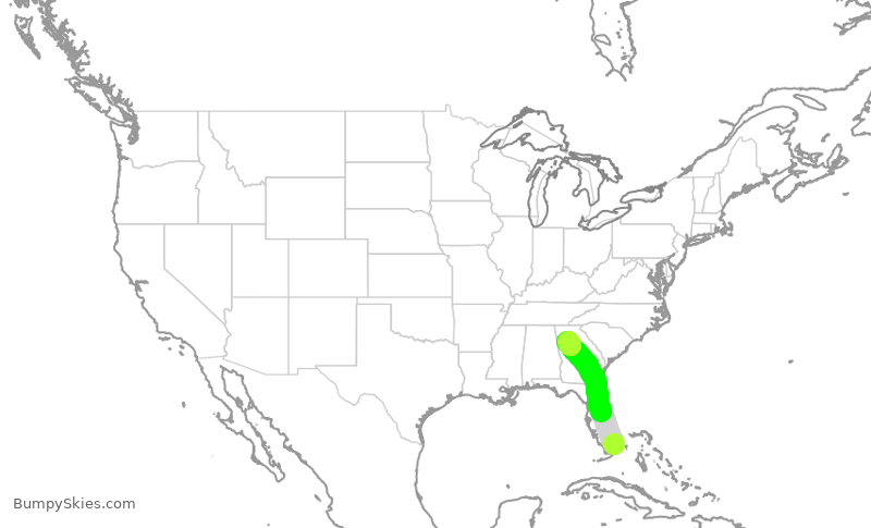 Turbulence forecast map for DAL1249, MIA to ATL