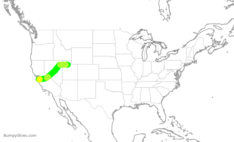 Turbulence forecast map for DAL1254, SLC to SJC