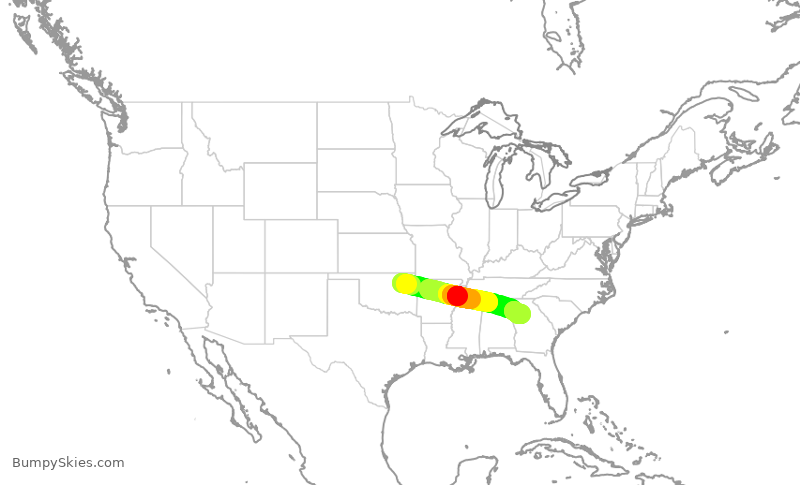Turbulence forecast map for DAL1259, TUL to ATL