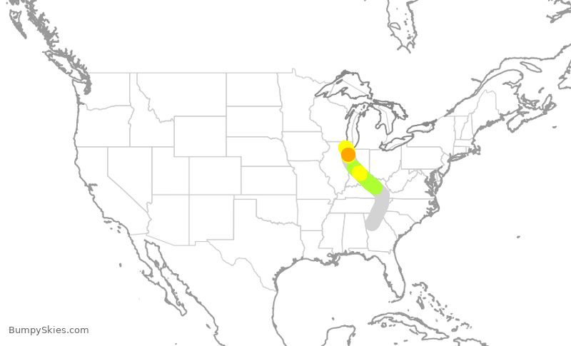 Turbulence forecast map for DAL1264, ORD to ATL