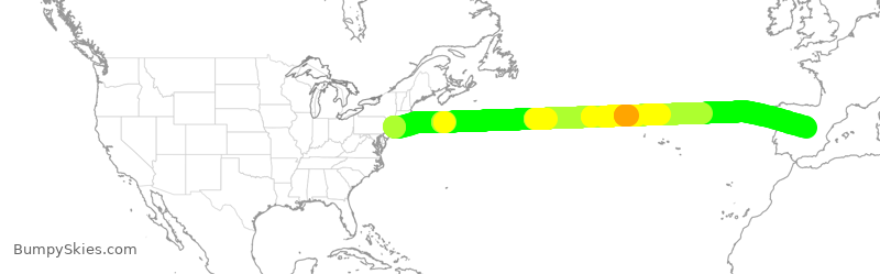 Turbulence forecast map for DAL126, JFK to MAD