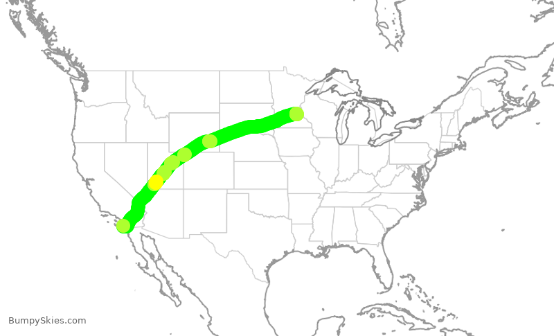 Turbulence forecast map for DAL1273, SAN to MSP