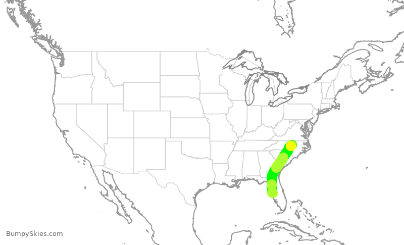 Turbulence forecast map for DAL1275, TPA to RDU
