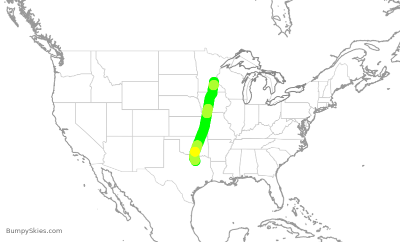 Turbulence forecast map for DAL1276, DFW to MSP