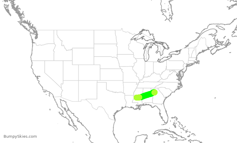 Turbulence forecast map for DAL1278, ATL to JAN
