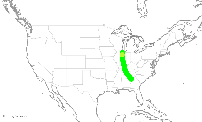 Turbulence forecast map for DAL1285, MDW to ATL