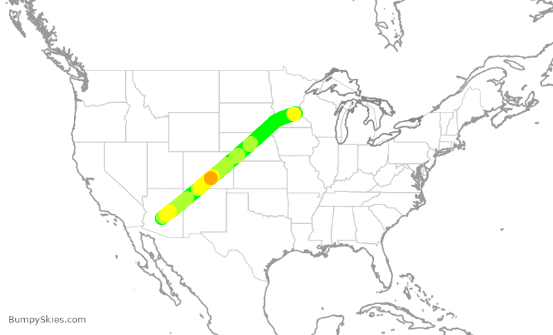 Turbulence forecast map for DAL1289, PHX to MSP