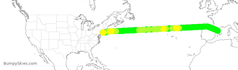 Turbulence forecast map for DAL128, JFK to BCN