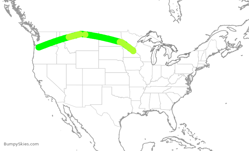 Turbulence forecast map for DAL1290, PDX to MSP