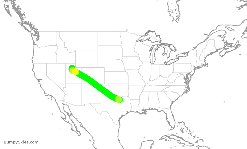 Turbulence forecast map for DAL1291, DFW to SLC