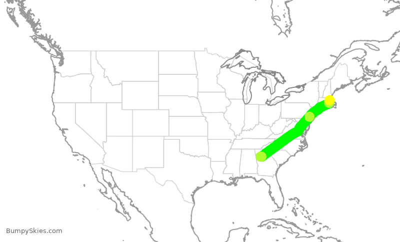 Turbulence forecast map for DAL1293, ATL to BOS