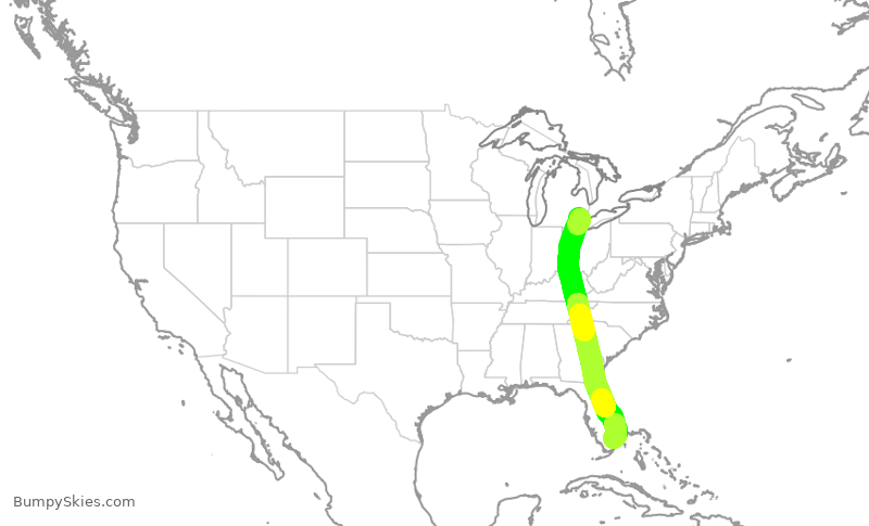 Turbulence forecast map for DAL1294, DTW to FLL