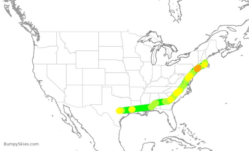 Turbulence forecast map for DAL1297, AUS to BOS