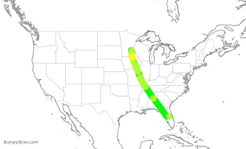 Turbulence forecast map for DAL1302, MCO to MSP