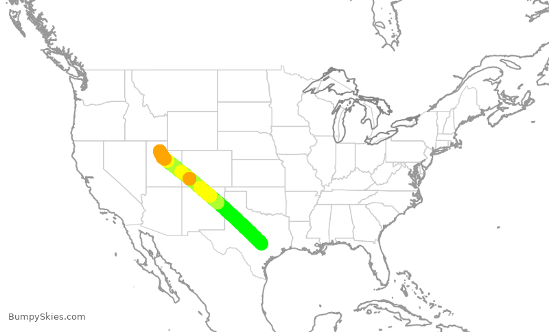 Turbulence forecast map for DAL1305, AUS to SLC