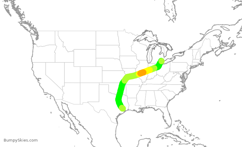 Turbulence forecast map for DAL1307, DTW to IAH
