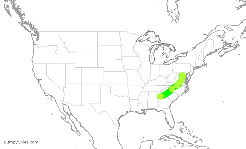 Turbulence forecast map for DAL1309, ATL to IAD
