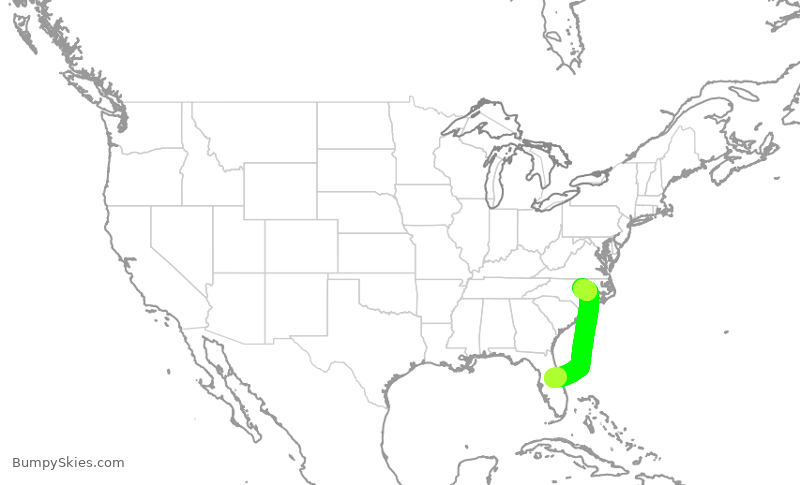 Turbulence forecast map for DAL1312, MCO to RDU