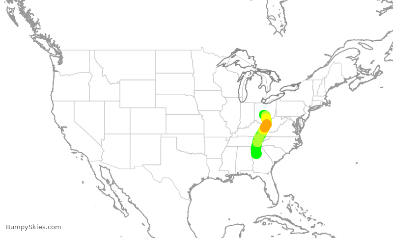 Turbulence forecast map for DAL1322, ATL to CMH