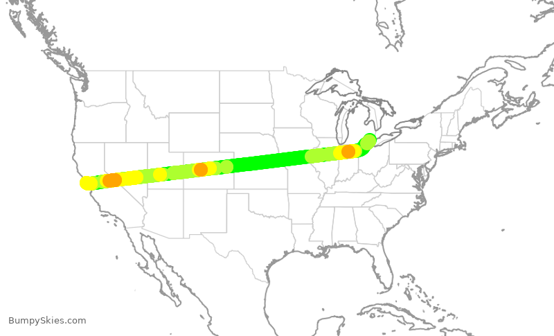 Turbulence forecast map for DAL1327, DTW to SFO
