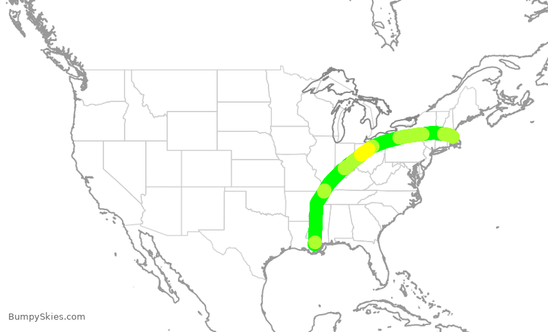 Turbulence forecast map for DAL1328, MSY to BOS