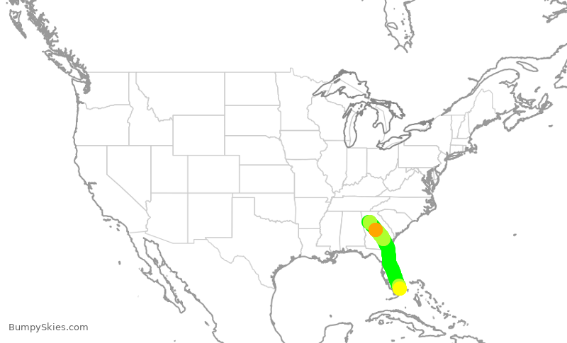 Turbulence forecast map for DAL1332, MIA to ATL