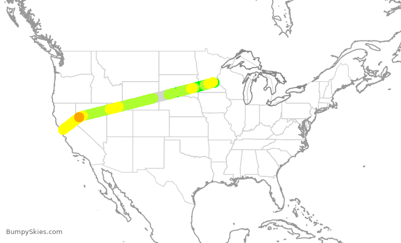 Turbulence forecast map for DAL1333, SFO to MSP