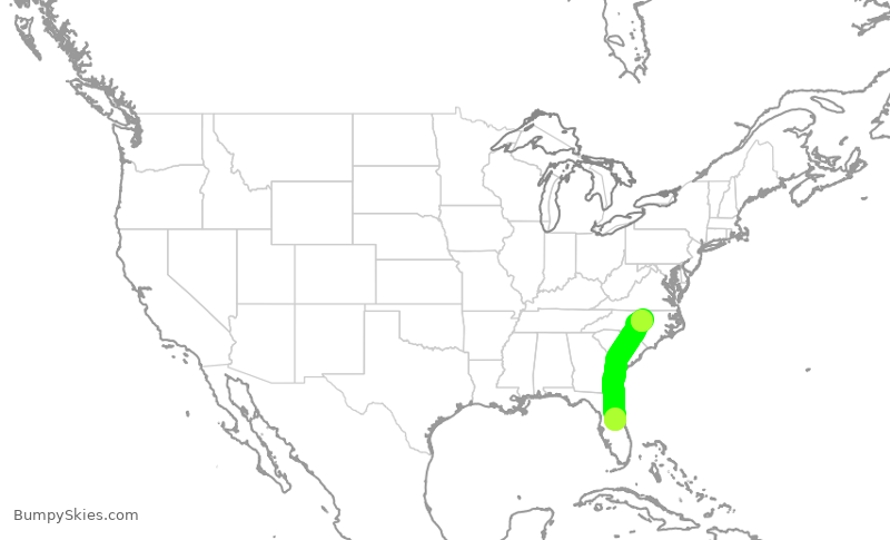 Turbulence forecast map for DAL1337, MCO to RDU