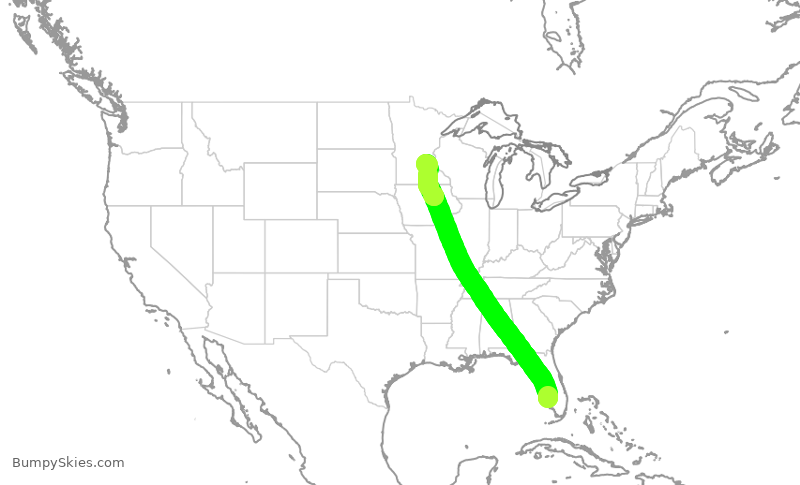 Turbulence forecast map for DAL1343, RSW to MSP