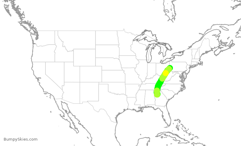 Turbulence forecast map for DAL1345, ATL to PIT