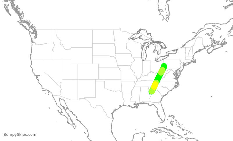 Turbulence forecast map for DAL1345, PIT to ATL