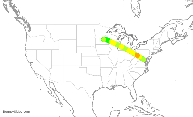 Turbulence forecast map for DAL1349, DCA to MSP