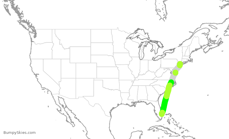 Turbulence forecast map for DAL1349, LGA to PBI