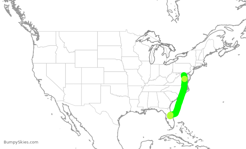 Turbulence forecast map for DAL1350, DCA to MCO