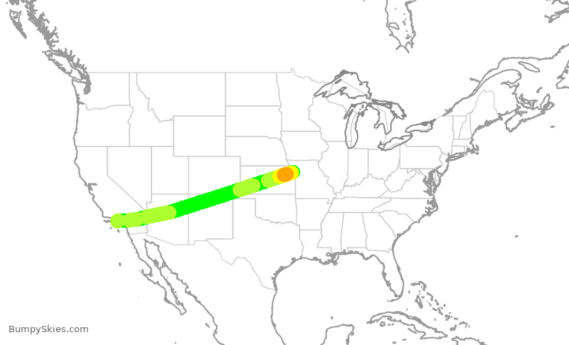 Turbulence forecast map for DAL1354, MCI to LAX
