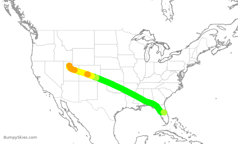 Turbulence forecast map for DAL1357, MCO to SLC
